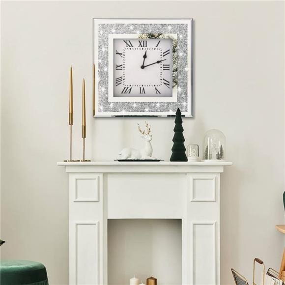 DMDFIRST Crystal Crushed Diamond Mirrored Round Wall Clock 16x16x2 inches for Wall Decoration Silver Glass Mirror Clock Sparkle Twinkle Bling Home Decor. AA Battery is not Included DMDFIRST Crystal Crushed Diamond Mirrored Round Wall Clock 16x16x2 inches for Wall Decoration Silver Glass Mirror Clock Sparkle Twinkle Bling Home Decor. AA Battery is not Included